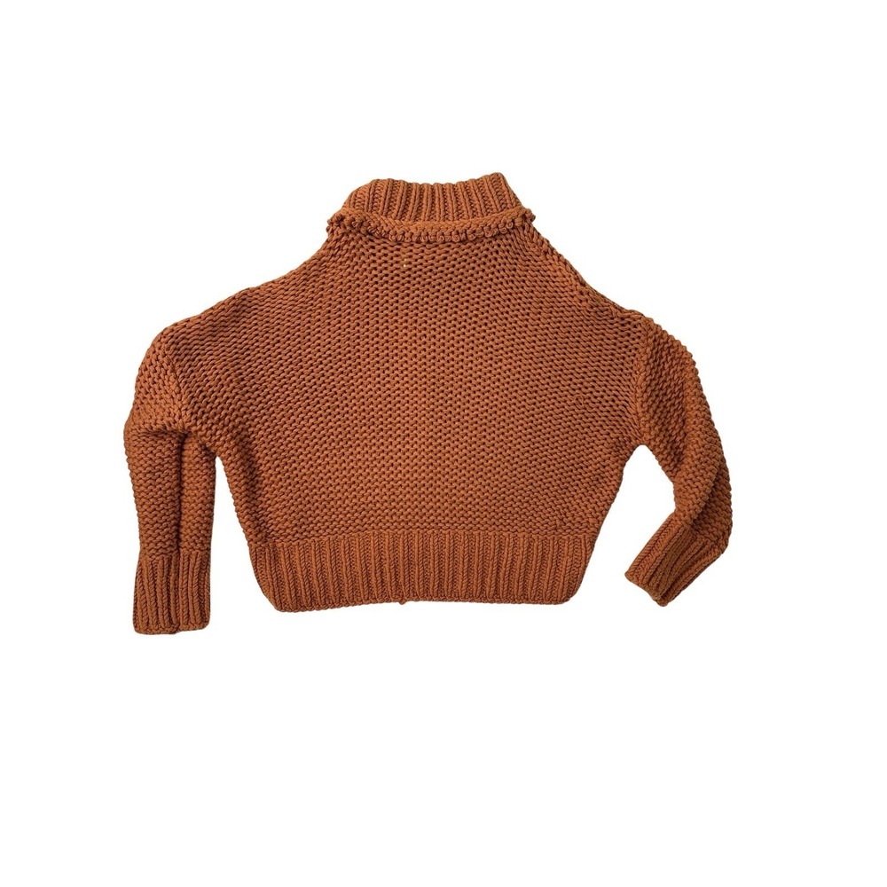 Free People Chunky Knit Mock Neck Sweater‎ Rust Orange Slouchy Boxy Boho M - Picture 2 of 16